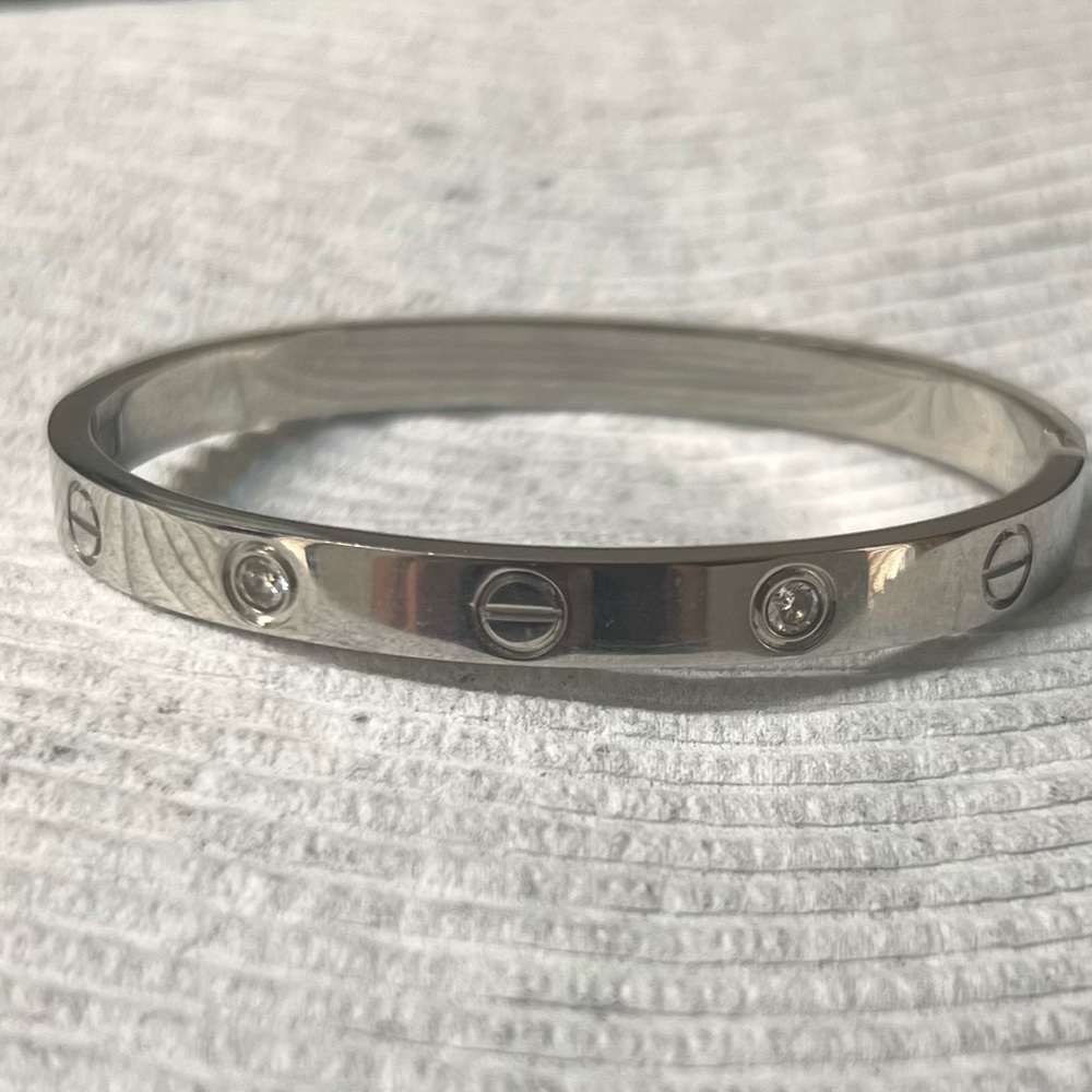 Stainless Steel Bangle with Gem